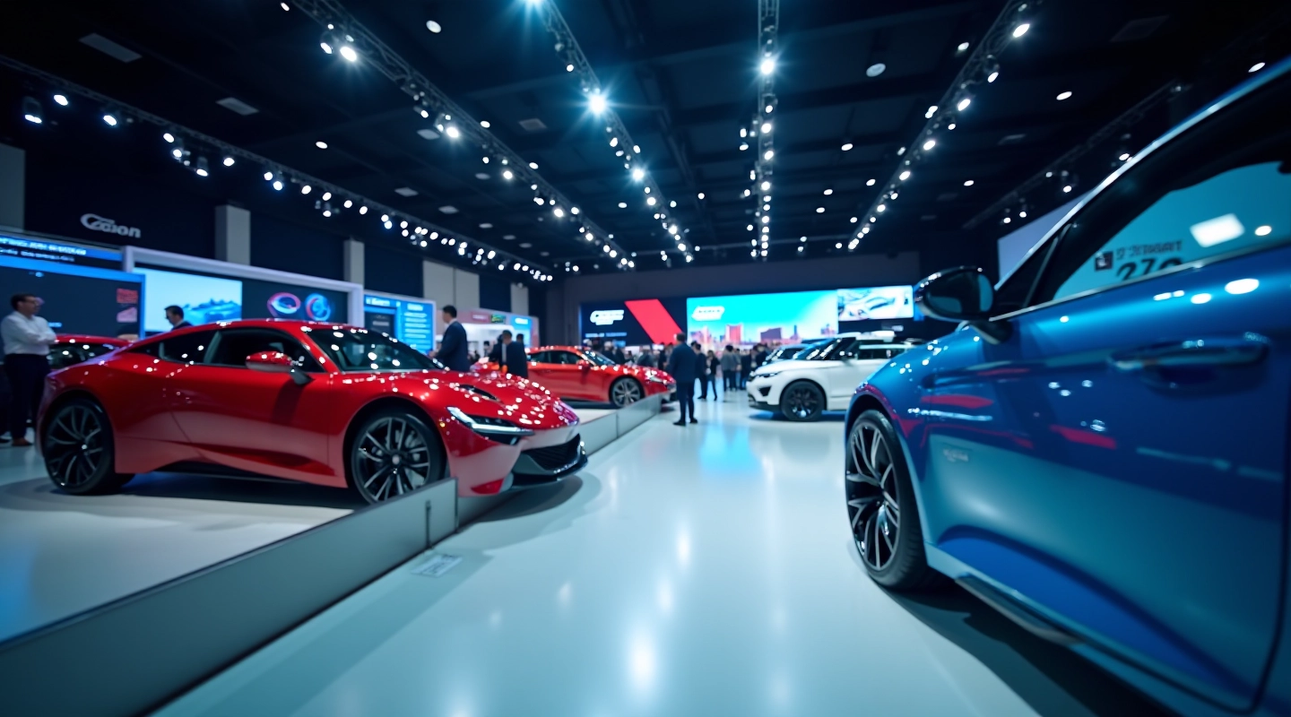 Detroidi automess suurte kuvarite ja modernsete sõiduautodega rahvusvaheliselt motor show'lt
