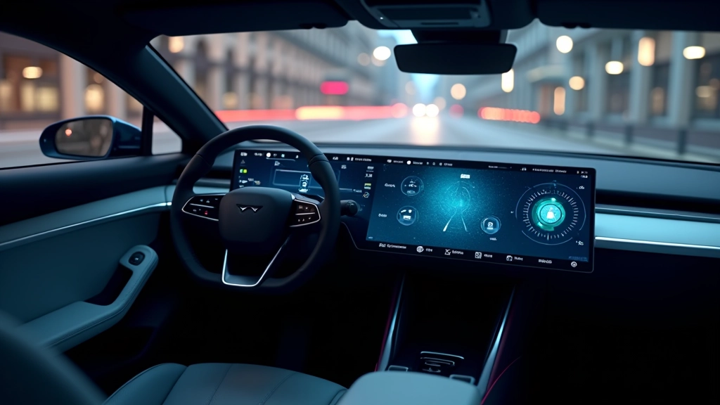 Kaasaegse auto sisemus digitaalsete ekraanide ja tehisintellekti juhtimistehnoloogiaga